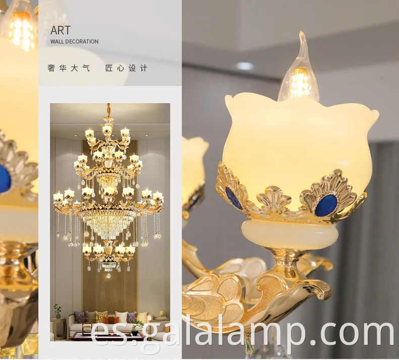 Jade natural de lujo europeo, lámpara de araña de cristal, faros de la sala de estar de villa